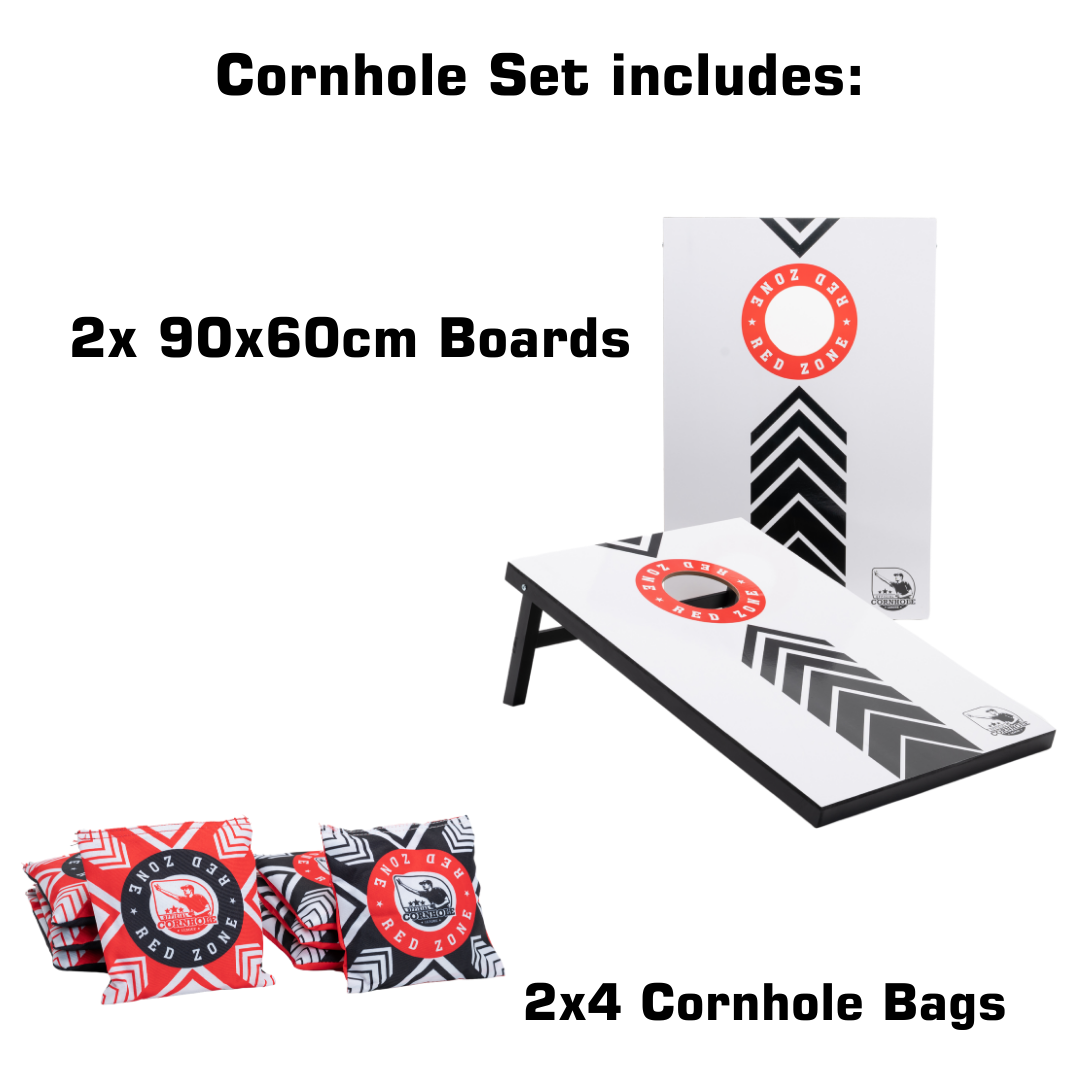 Complete Cornhole Set 90x60 - Red Zone - 2x4 Cornhole Bags - Incl Carrying Bag.
